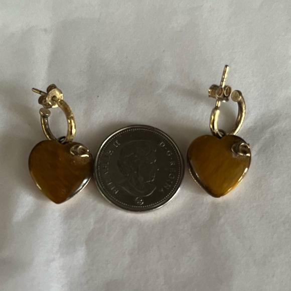 Coach - Gold & Brown Marbled Heart Hoop Drop Earrings - Picture 6 of 8